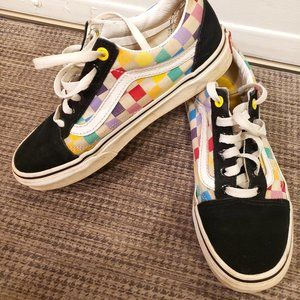 VANS OLD SKOOL WARD RAINBOW CHECKERBOARD SHOES - WOMENS 6.5 - OFF THE WALL